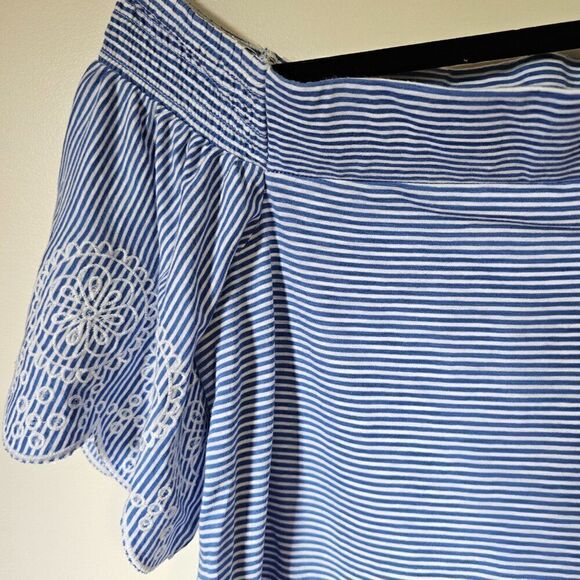 EUC LOFT VINTAGE SOFT STRIPED BOATNECK / OFF SHOULDER TOP EMBROIDERED SLEEVES S - Picture 7 of 11